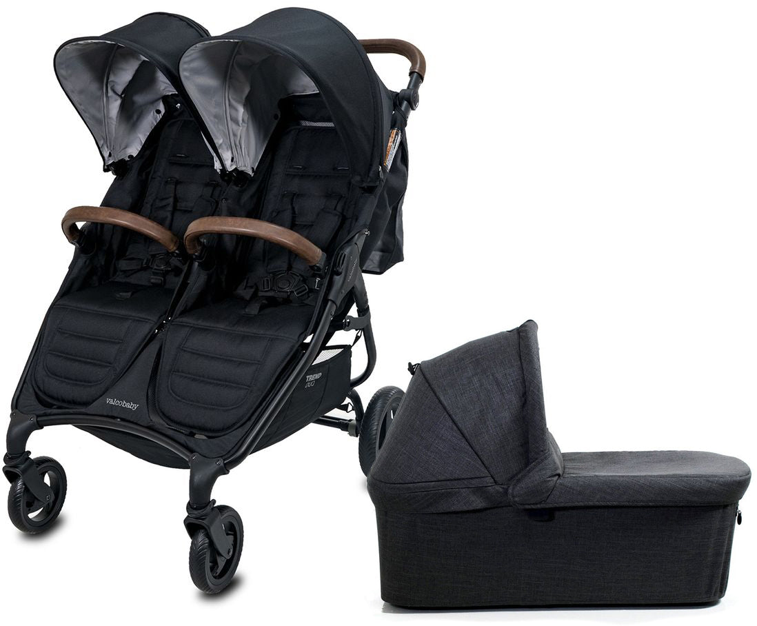 Valco Snap Duo Trend Side by Side Double Stroller + Bassinet Bundle - Black / Black