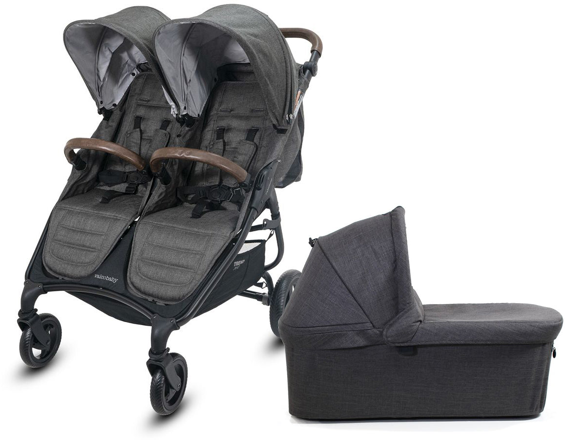 Valco Snap Duo Trend Side by Side Double Stroller + Bassinet Bundle - Charcoal / Charcoal