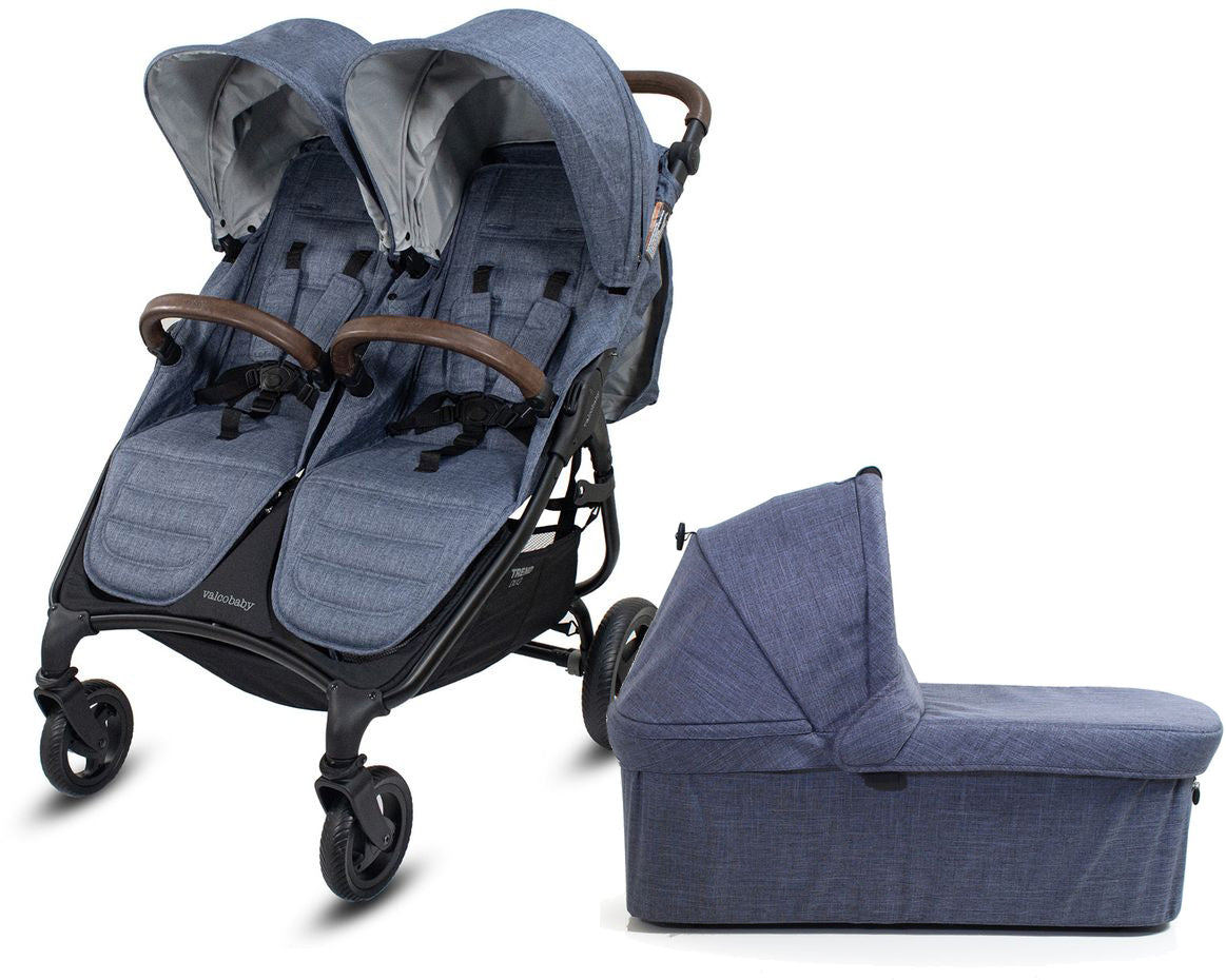 Valco Snap Duo Trend Side by Side Double Stroller + Bassinet Bundle - Denim / Denim