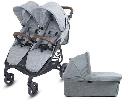 Valco Snap Duo Trend Side by Side Double Stroller + Bassinet Bundle - Grey Marle / Grey Marle