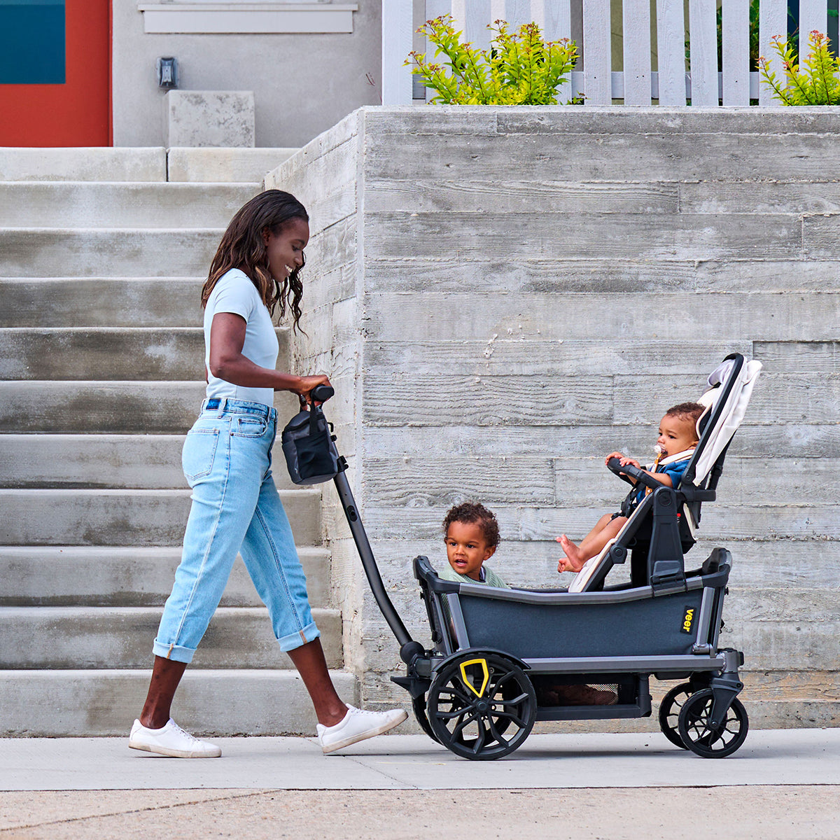 Veer Cruiser City (2 Seater) Stroller Wagon + Sidewall Kit + Canopy Bundle - Brown Mica