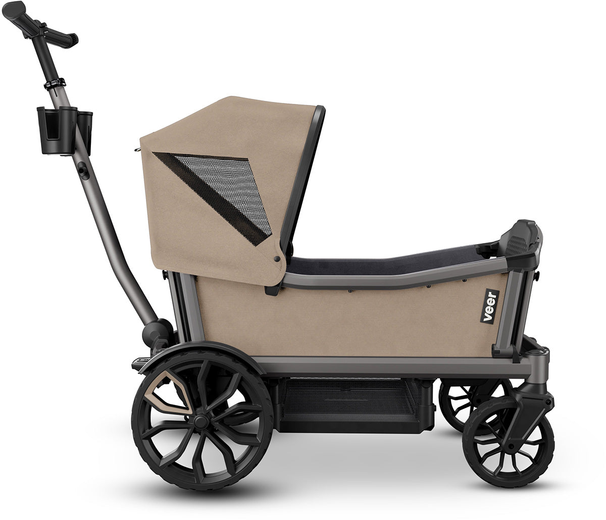 Veer Cruiser City (2 Seater) Stroller Wagon + Sidewall Kit + Canopy Bundle - Brown Mica