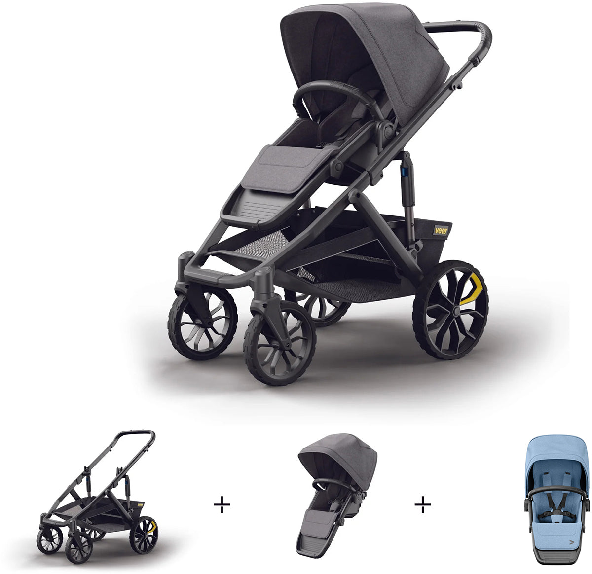 Veer Switch&Roll Luxe Single-to-Double Stroller + Color Kit Luxe Bundle - Blue Beryl