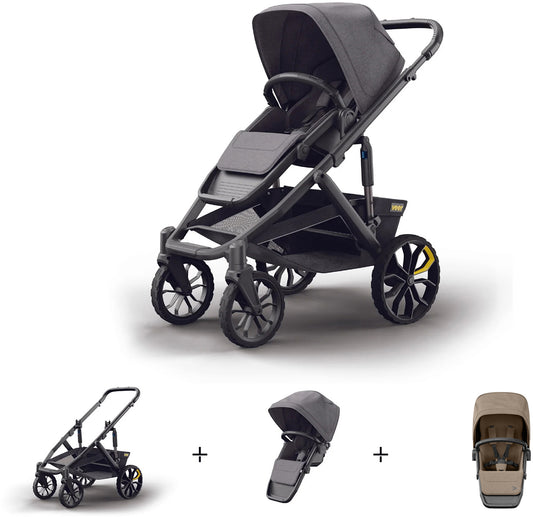 Veer Switch&Roll Luxe Single-to-Double Stroller + Color Kit Luxe Bundle - Brown Mica