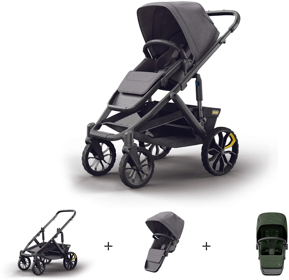 Veer Switch&Roll Luxe Single-to-Double Stroller + Color Kit Luxe Bundle - Green Jasper