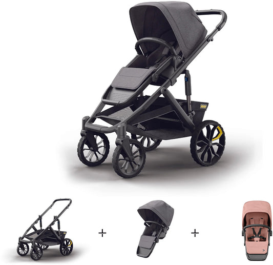 Veer Switch&Roll Luxe Single-to-Double Stroller + Color Kit Luxe Bundle - Rose Quartz