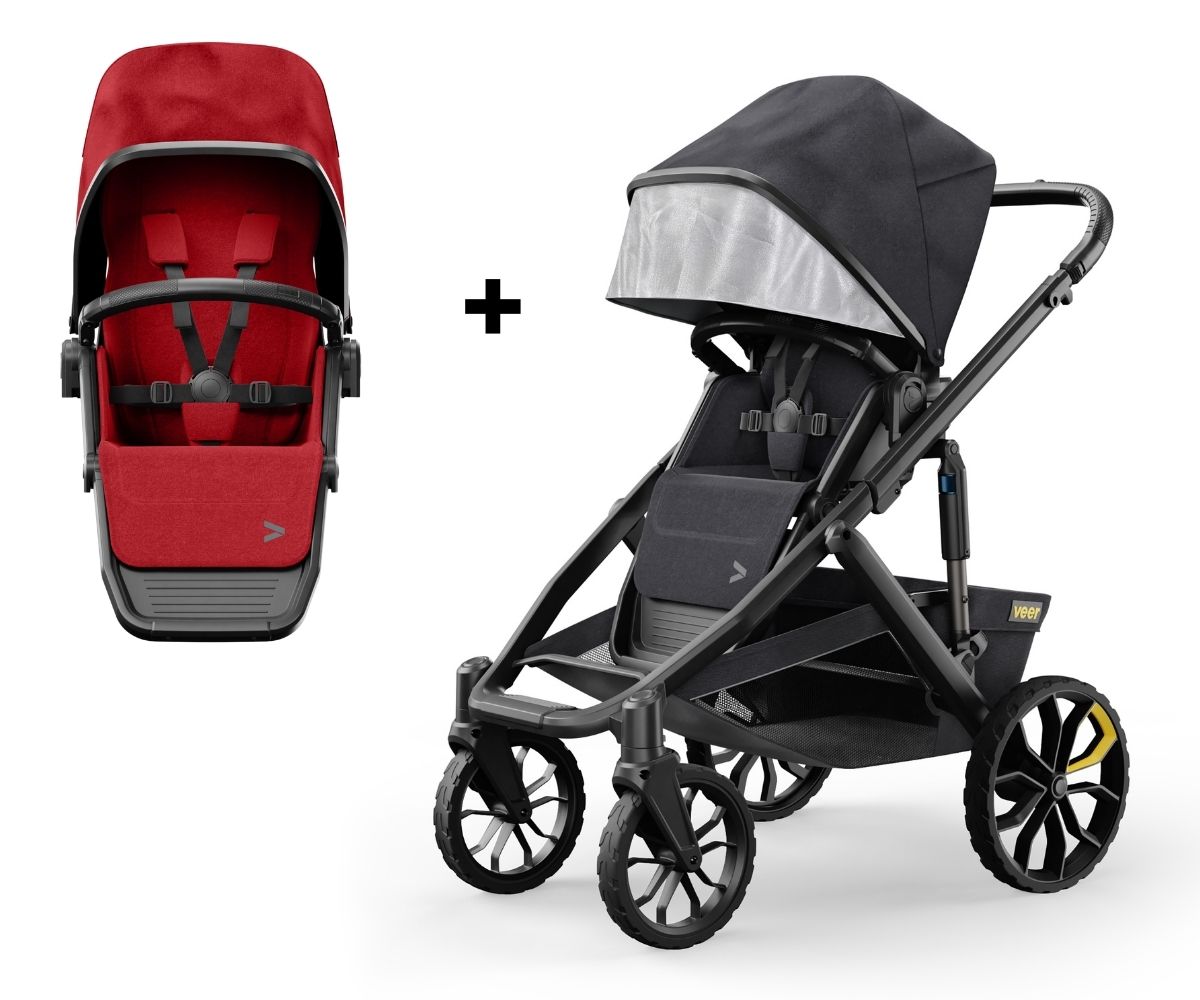 Veer Switch&Roll Single-to-Double Stroller + Color Kit Bundle - Pele Red