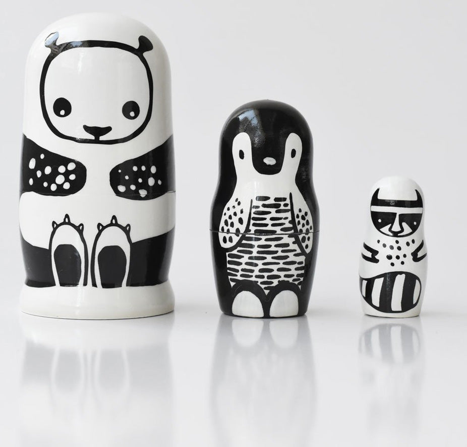 Wee Gallery Nesting Dolls - Black and White Animals