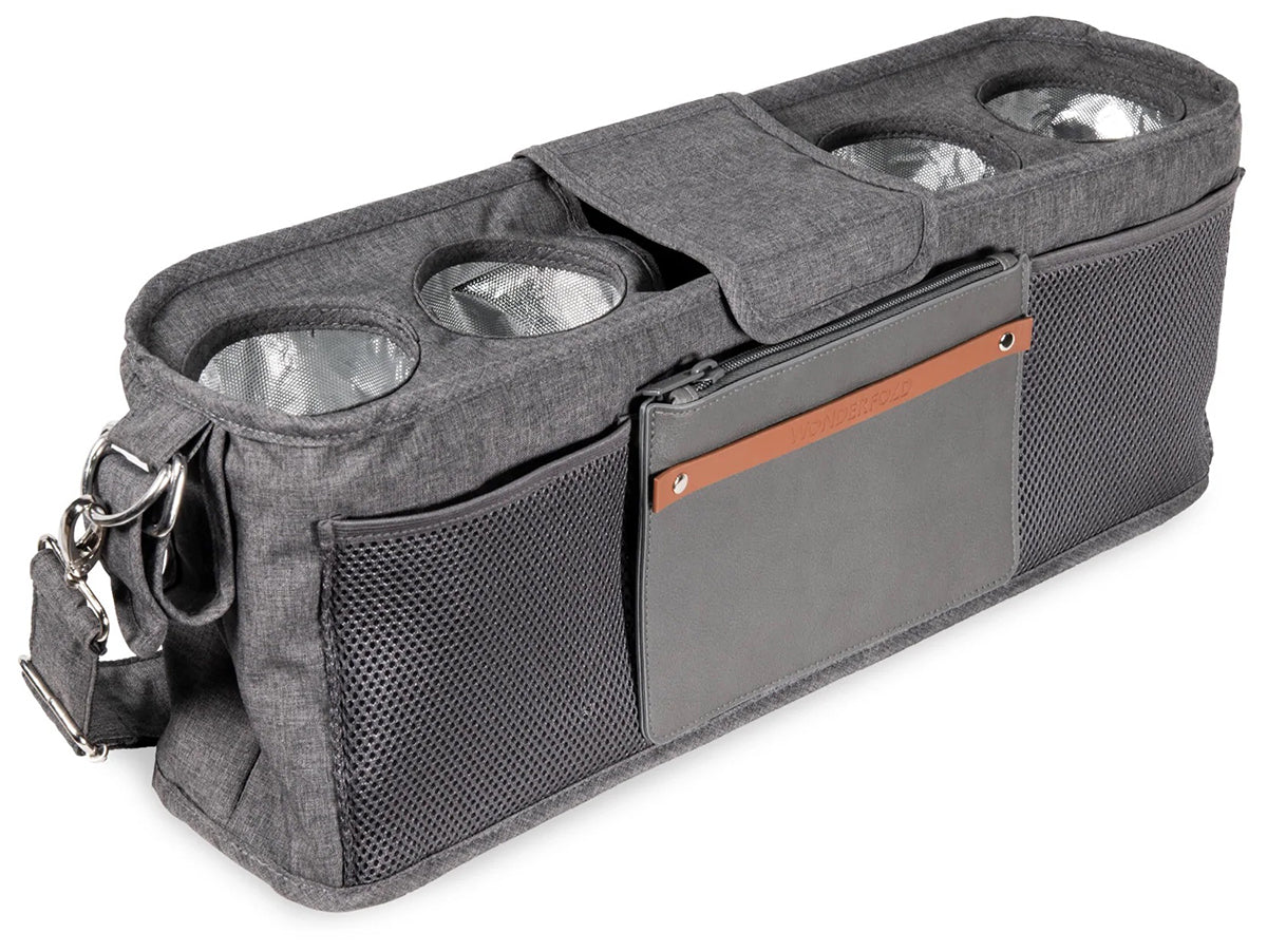 WonderFold Large Parent Console with 4 Insulated Cup Holders - Gray