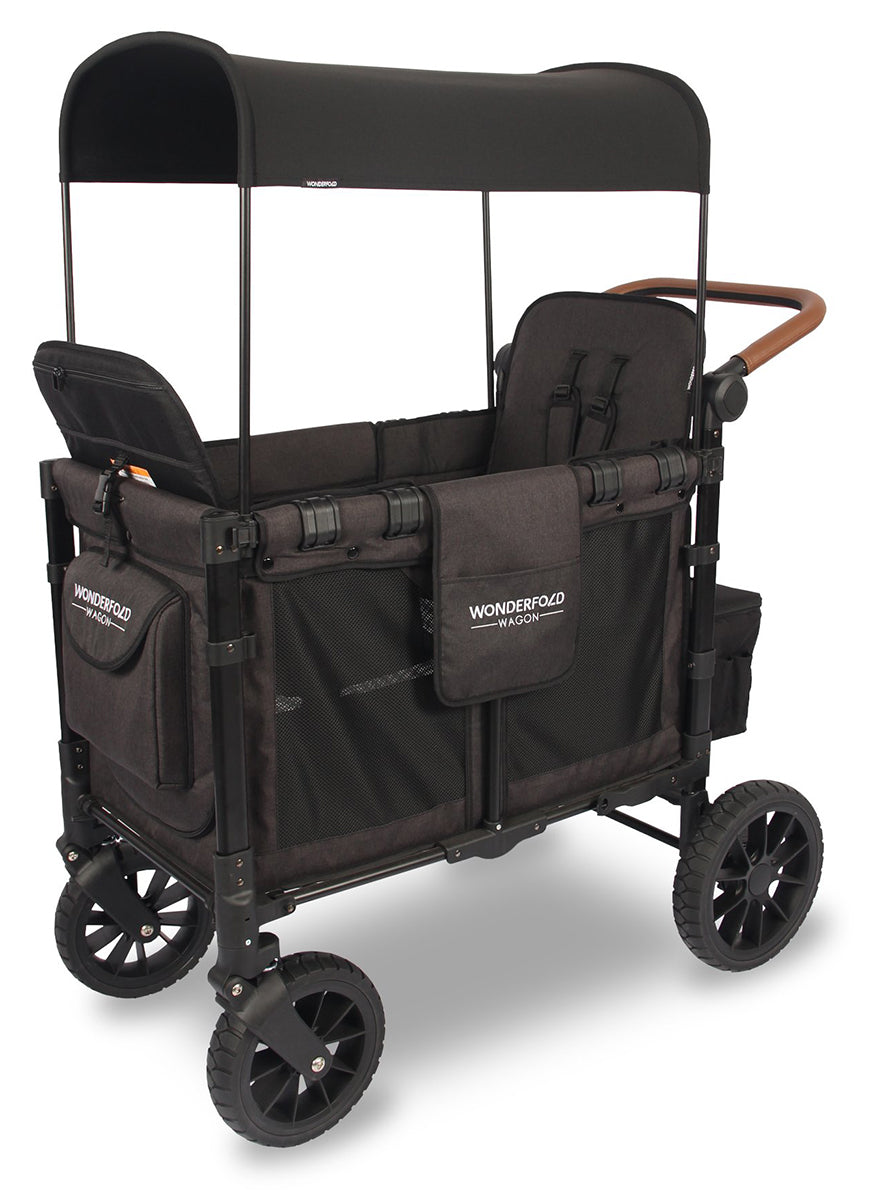 WonderFold OPEN BOX W2 Luxe (W2S 2.0) Multifunctional Double (2 seater) Stroller Wagon - Volcanic Black