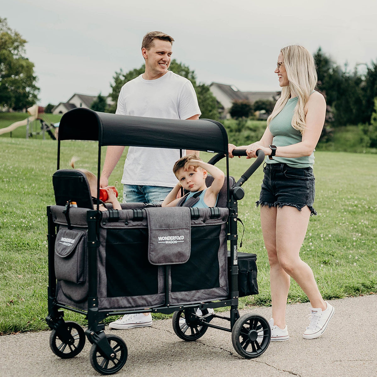 WonderFold W2 Elite Multifunctional Double (2 Seater) Stroller Wagon - Charcoal Gray