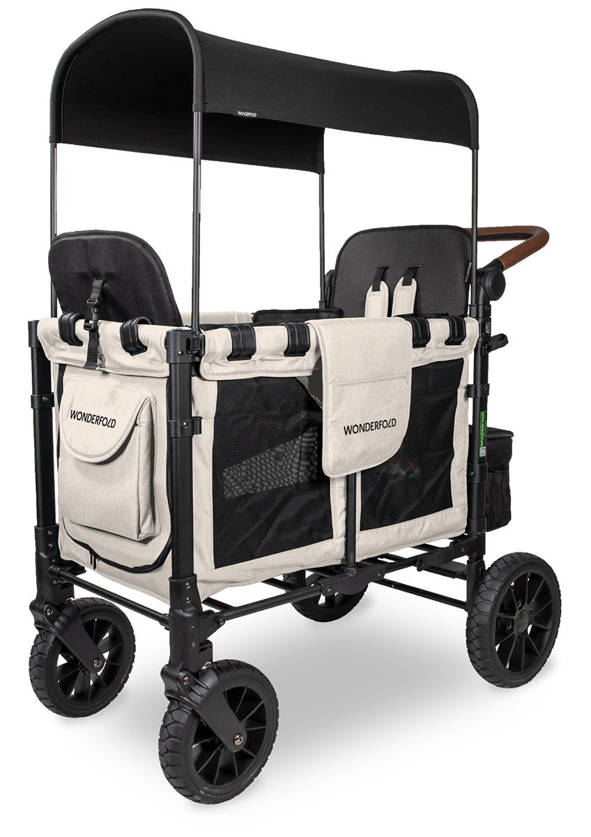 Wonderfold W2 Luxe Multifunctional Double (2 seater) Stroller Wagon - Sandy Beige / Black Canopy (Albee Exclusive)