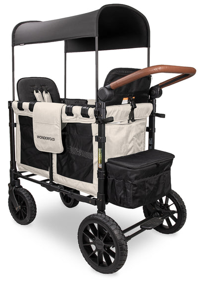 Wonderfold W2 Luxe Multifunctional Double (2 seater) Stroller Wagon - Sandy Beige / Black Canopy (Albee Exclusive)