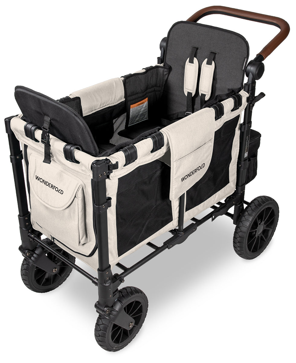 Wonderfold W2 Luxe Multifunctional Double (2 seater) Stroller Wagon - Sandy Beige / Black Canopy (Albee Exclusive)