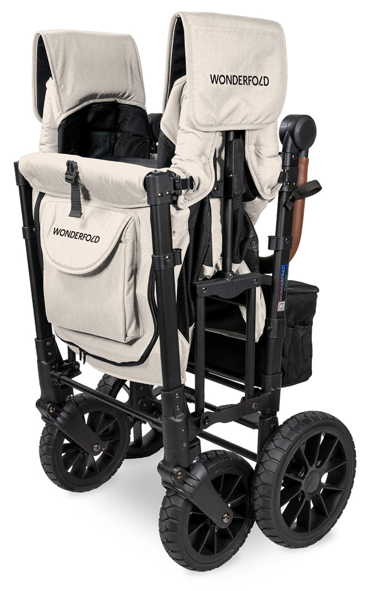 Wonderfold W2 Luxe Multifunctional Double (2 seater) Stroller Wagon - Sandy Beige / Black Canopy (Albee Exclusive)