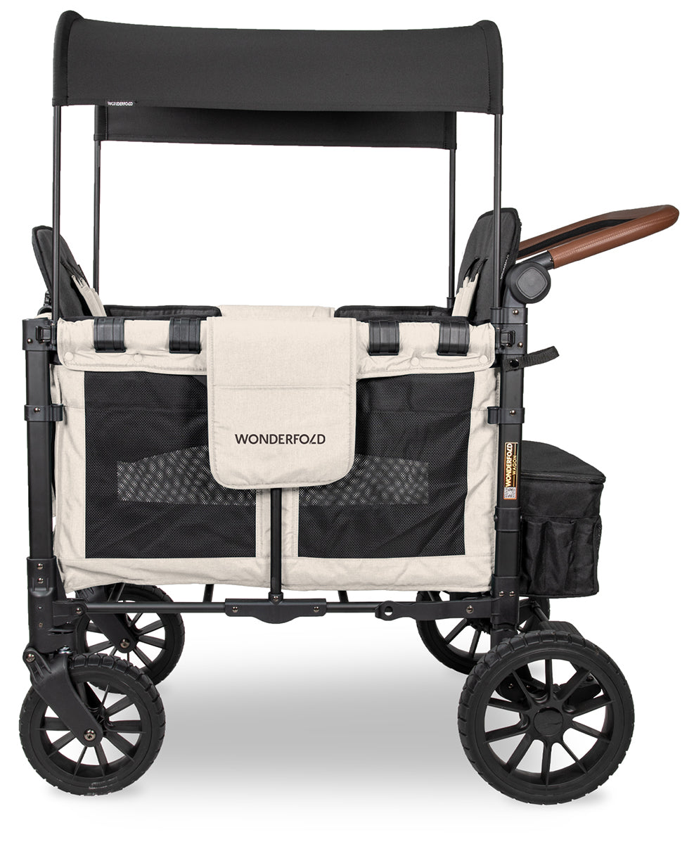 Wonderfold W2 Luxe Multifunctional Double (2 seater) Stroller Wagon - Sandy Beige / Black Canopy (Albee Exclusive)