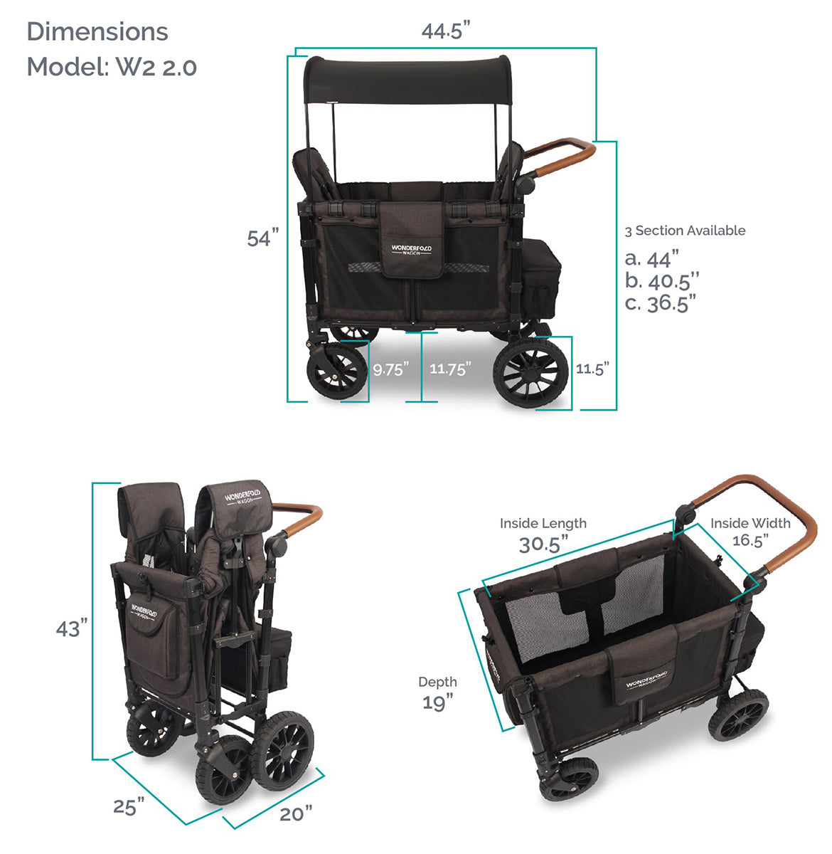 Wonderfold W2 Luxe Multifunctional Double (2 seater) Stroller Wagon - Volcanic Black