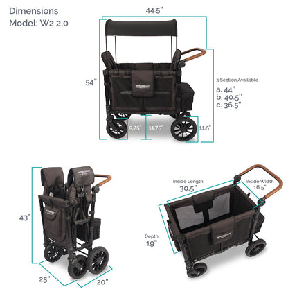 Wonderfold W2 Luxe Multifunctional Double (2 seater) Stroller Wagon - Volcanic Black