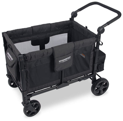 WonderFold W4 Elite Multifunctional Quad (4 Seater) Stroller Wagon - Volcanic Black