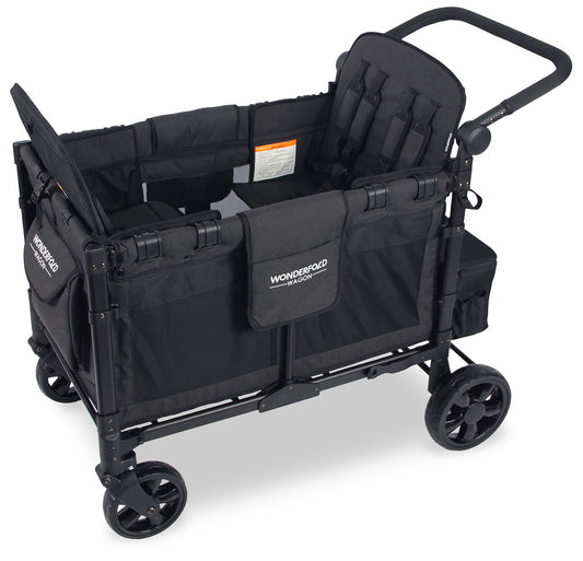 WonderFold W4 Elite Multifunctional Quad (4 Seater) Stroller Wagon - Volcanic Black