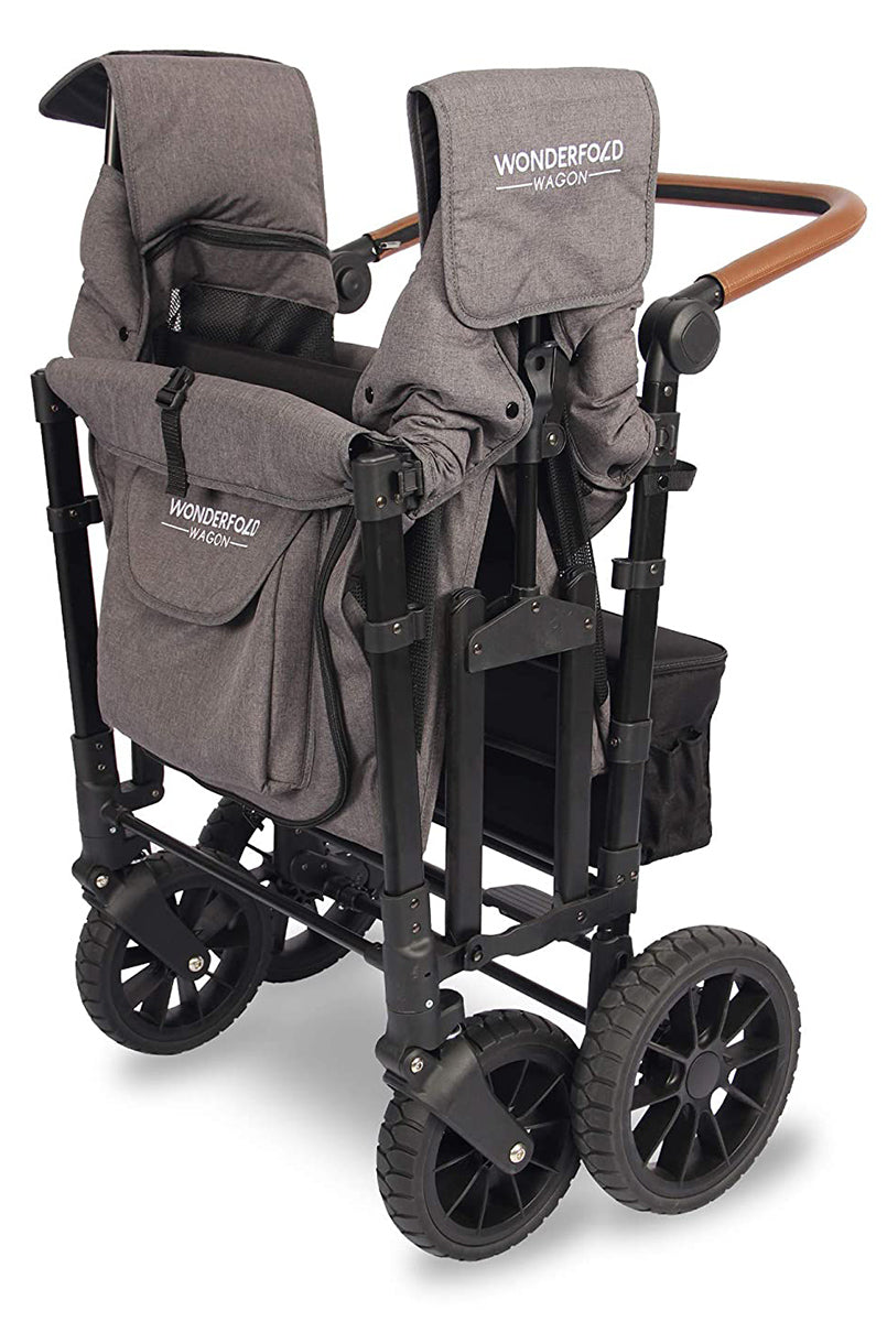 WonderFold W4 Luxe Multifunctional Quad (4 Seater) Stroller Wagon - Charcoal Gray/Black Frame