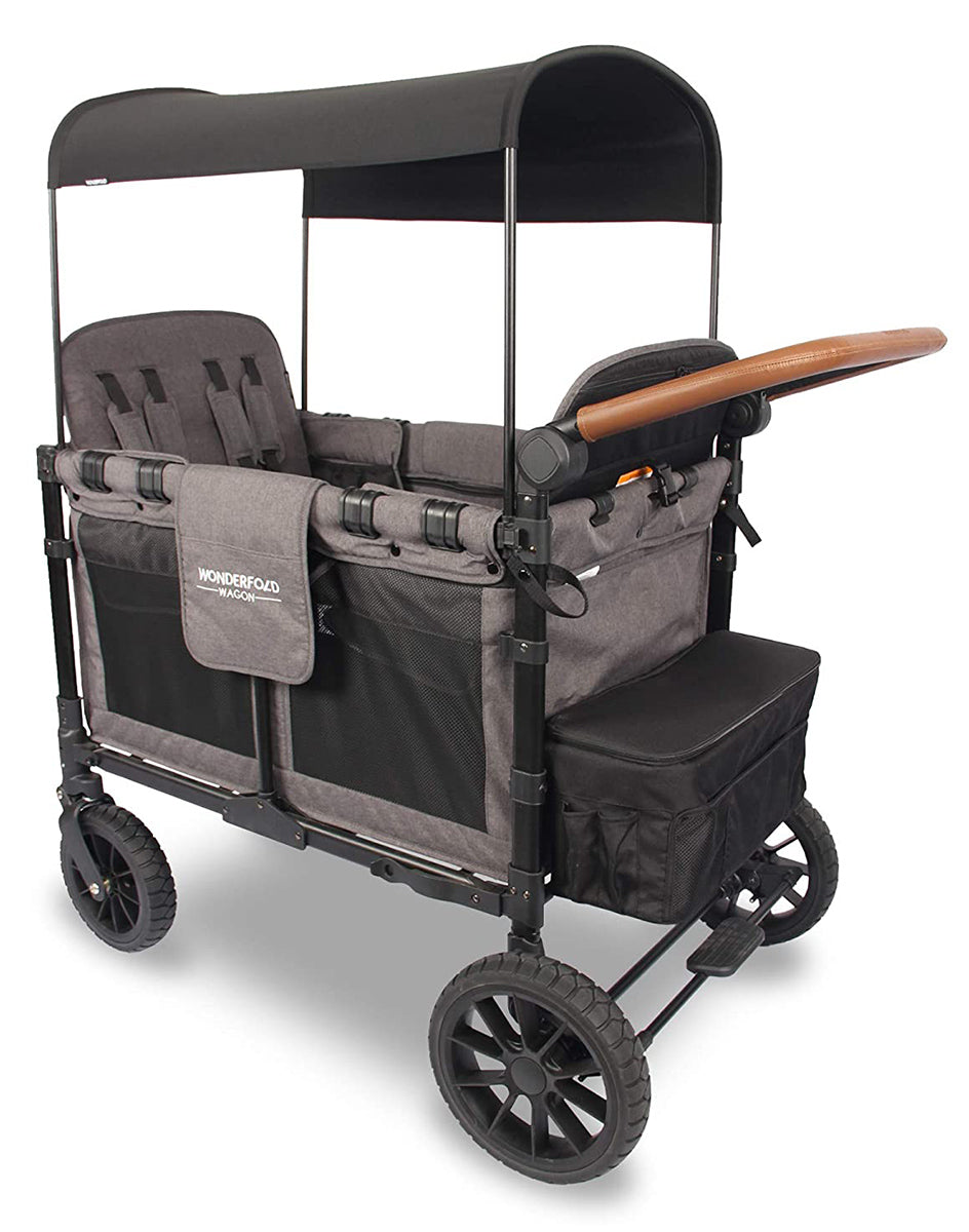 WonderFold W4 Luxe Multifunctional Quad (4 Seater) Stroller Wagon - Charcoal Gray/Black Frame