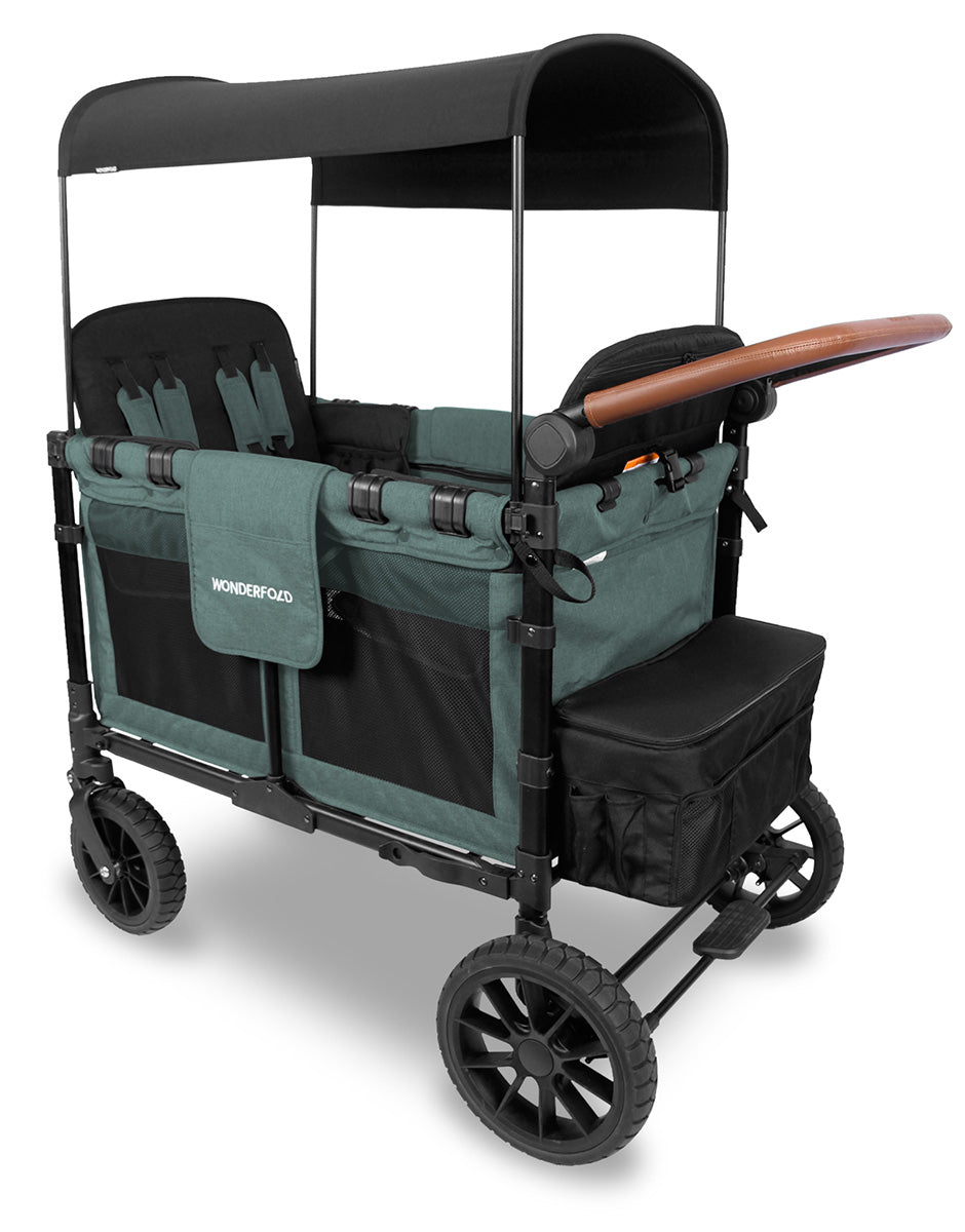 WonderFold W4 Luxe Multifunctional Quad (4 Seater) Stroller Wagon - Hunter Green (Albee Exclusive)