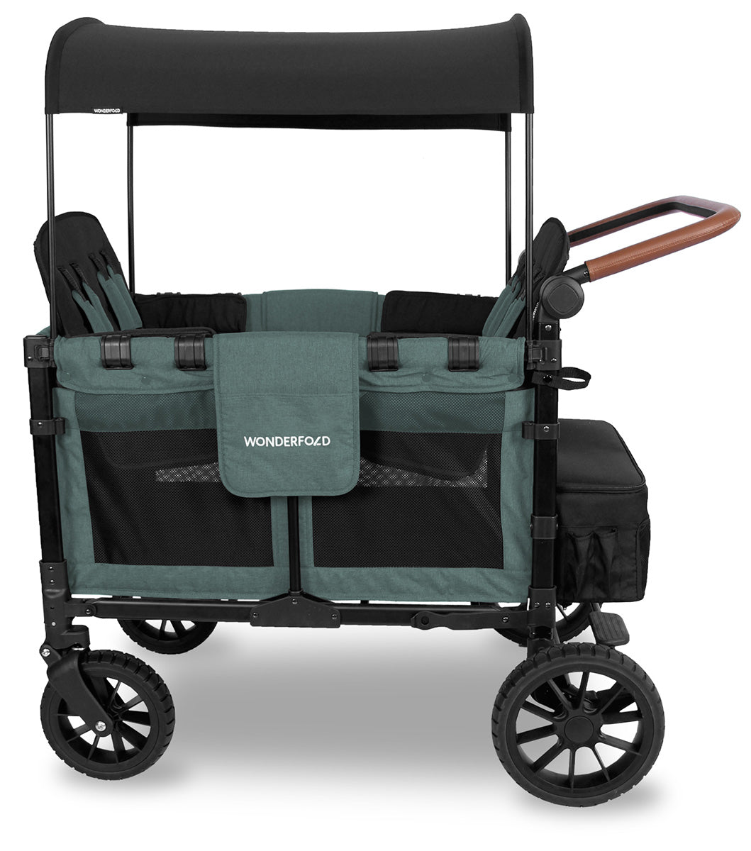 WonderFold W4 Luxe Multifunctional Quad (4 Seater) Stroller Wagon - Hunter Green (Albee Exclusive)