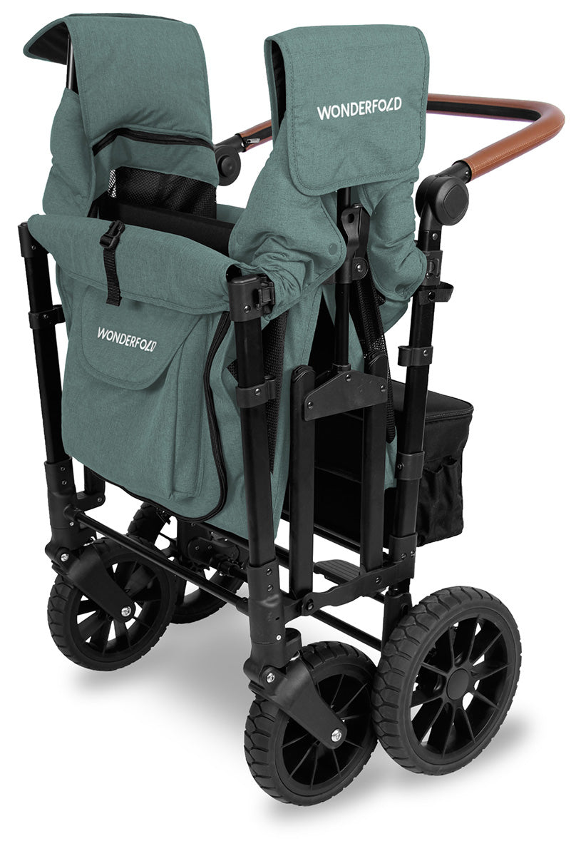 WonderFold W4 Luxe Multifunctional Quad (4 Seater) Stroller Wagon - Hunter Green (Albee Exclusive)