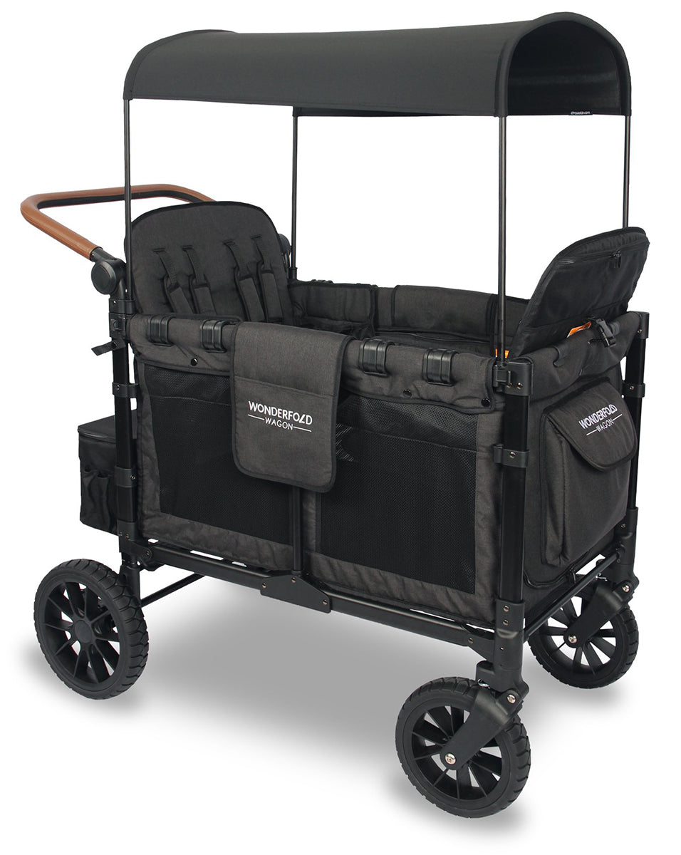 WonderFold W4 Luxe Multifunctional Quad (4 Seater) Stroller Wagon - Volcanic Black