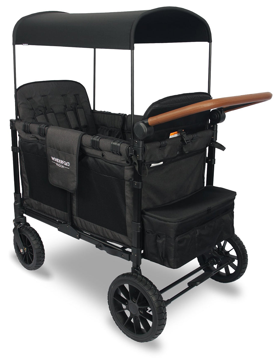 WonderFold W4 Luxe Multifunctional Quad (4 Seater) Stroller Wagon - Volcanic Black