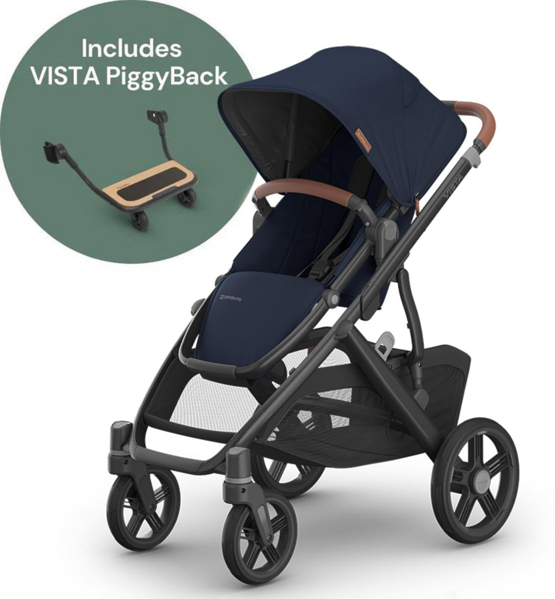 UPPAbaby Vista V3 Single-to-Double Stroller + PiggyBack Ride-Along Bundle - Noa